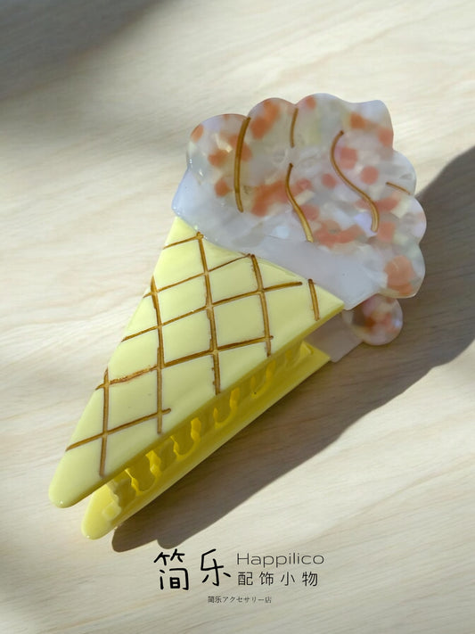 Sweet desserts acetate hair claw series - Yellow soft serve ice-cream