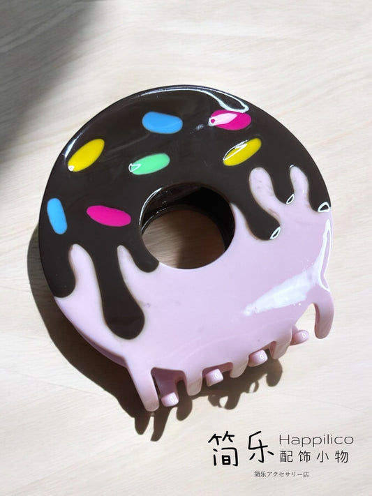 Sweet desserts acetate hair claw series - Chocolate glaze donut with big sprinkles