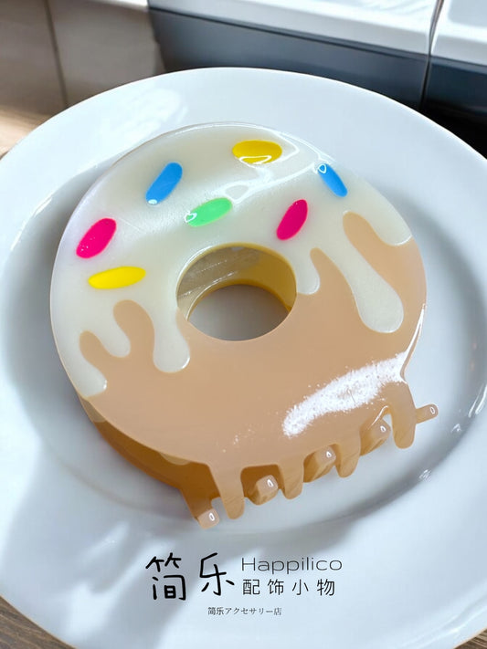 Sweet desserts acetate hair claw series - Vanilla glaze donut with big sprinkles