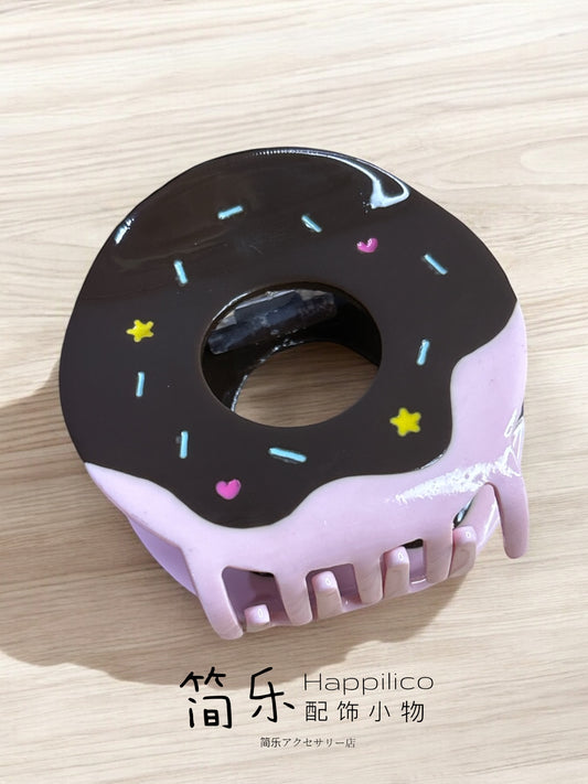 Sweet desserts acetate hair claw series - Chocolate glaze donut with small sprinkles