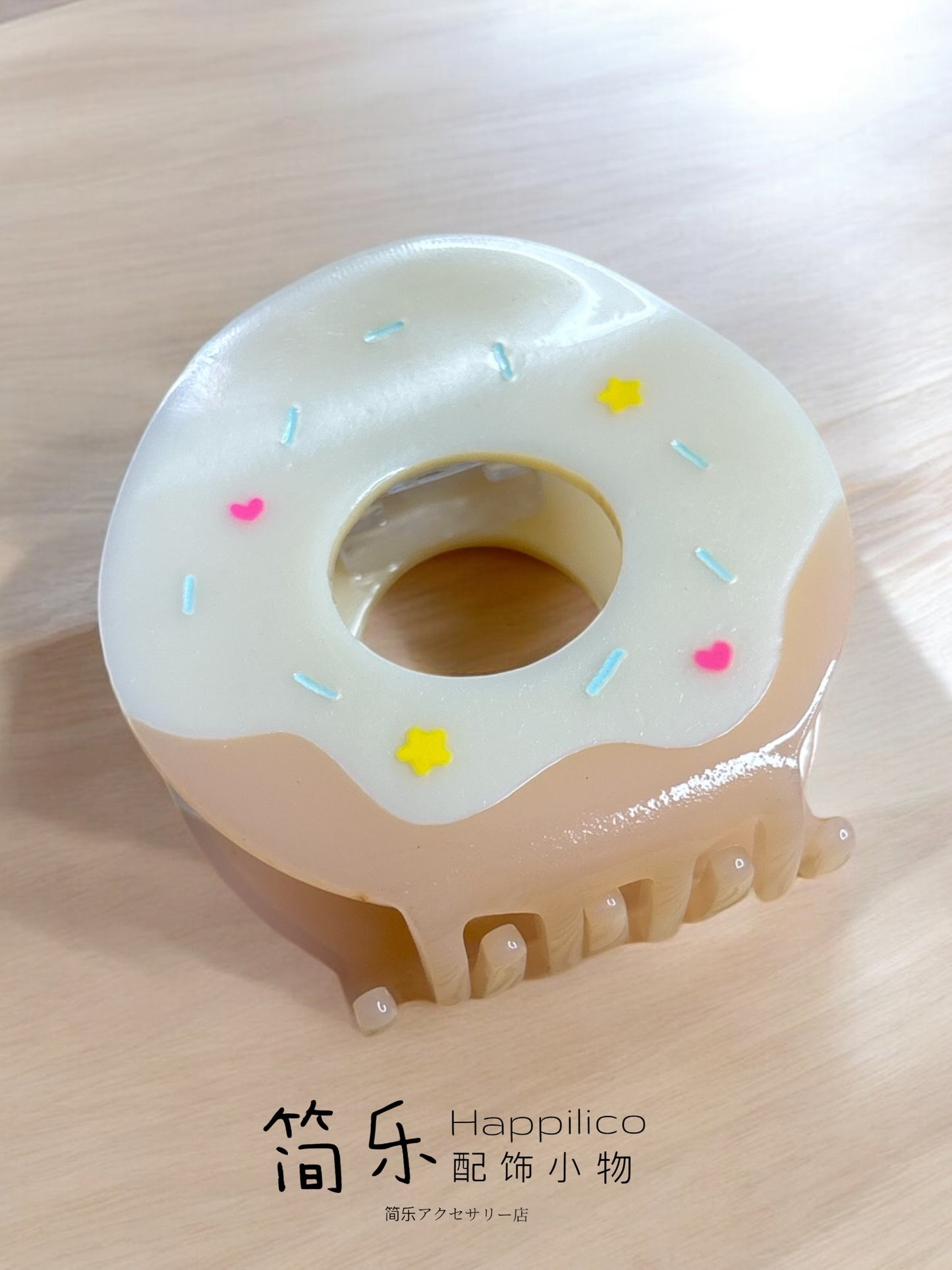 Sweet desserts acetate hair claw series - Vanilla glaze donut with small sprinkles